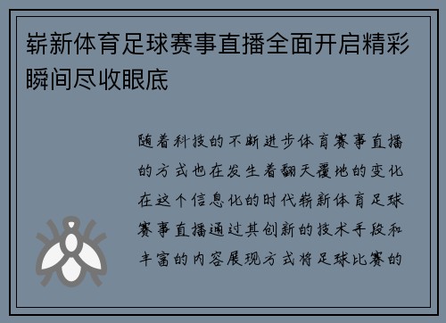 崭新体育足球赛事直播全面开启精彩瞬间尽收眼底
